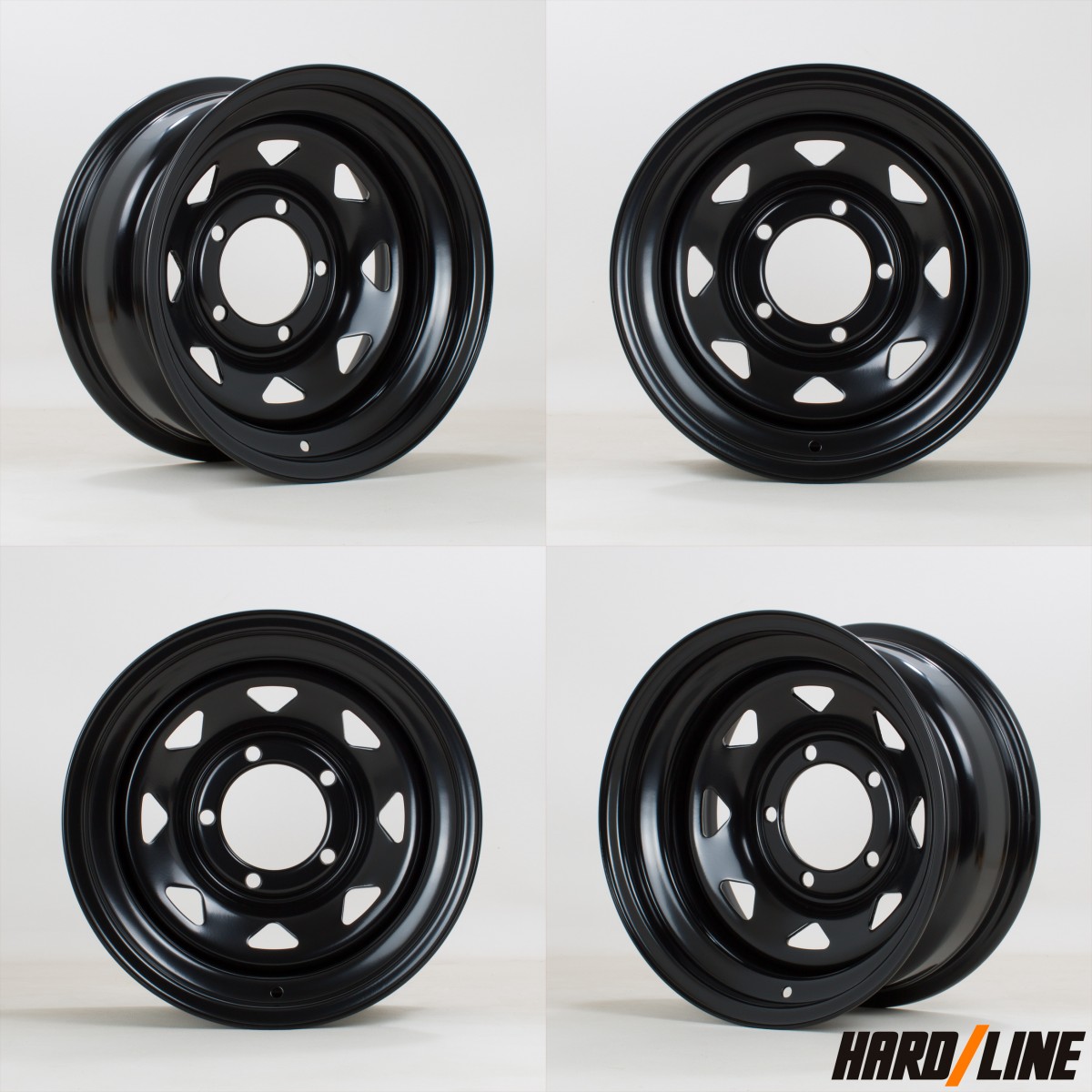 HARDLINE 8 Spoke Steel Wheels - 15x7.0, ET-30, 5x139.7 - Gloss Black - Set of 4