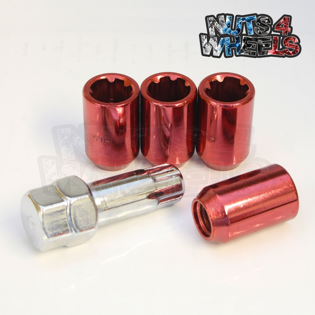 Locking nuts, TUNER, M12, X1.25, RED , 60d x 4 c/w key