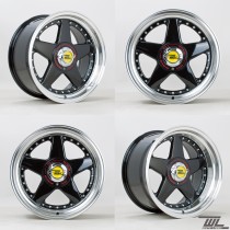 White Label 666 17x8.5 & 17x10.0 ET25 & ET15 5x112 & 5x120 Staggered Set of 4 - Black with Polished Lip