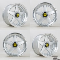 White Label 666 17x8.5 & 17x10.0 ET25 & ET15 5x112 & 5x120 Staggered Set of 4 - Silver with Polished Lip