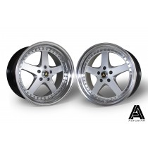 AutoStar Omega 19x9.5 & 19x10.5 5x114.3 ET22 Silver with polished lip - Staggered set of 4