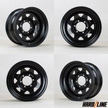 HARDLINE 8 Spoke Steel Wheels - 16x8.0, ET-20, 6x139.7 - Gloss Black - Set of 4
