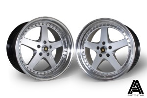 AutoStar Omega 19x9.5 & 19x10.5 5x114.3 ET22 Silver with polished lip - Staggered set of 4
