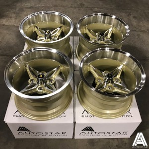 AutoStar Kanji 14x9.0 4x114 ET-13 Polished Lip with Champagne Gold Centre - Set of 4