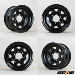 HARDLINE 8 Spoke Steel Wheels - 16x8.0, ET5, 6x139.7 - Gloss Black - Set of 4